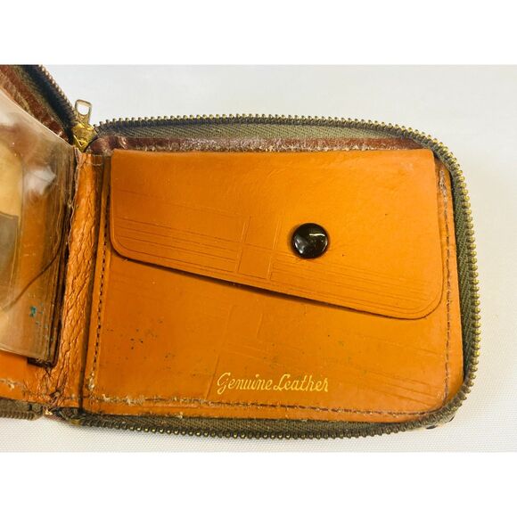 Vintage Leather Bifold Wallet Hand Tooled Horses 1950s Men Boys Cowhide Zip Up - Picture 4 of 8